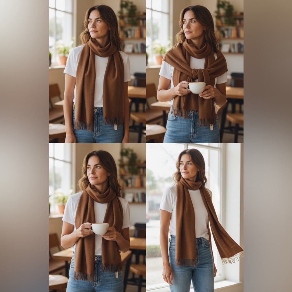 GUCCI NWT VINTAGE 100% CASHMERE CHOCOLATE BROWN SCARF W/COA 62 L x 12 W MSRP$900 - Picture 2 of 13